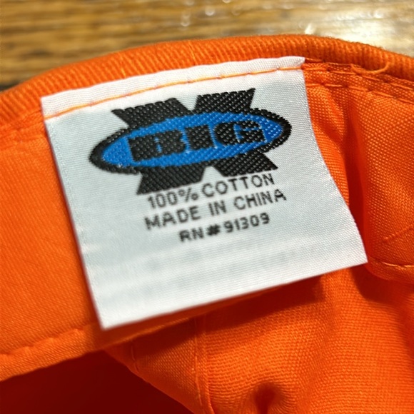 Orange Velcro back cap.  One size.  Embroidery on front. Small stain. - Picture 3 of 5